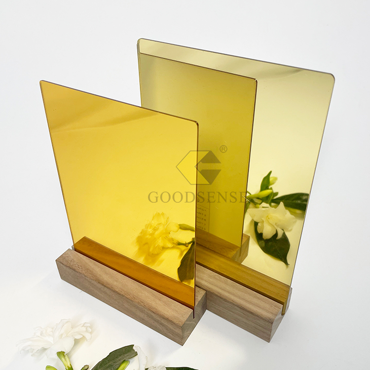 Goodsense Panel de espejo de doble cara de acrílico dorado Contraportada al por mayor Espejo de lucite Chemcast Espejo de plástico fino Vidrio acrílico reflectante Discos de plexiglás de seguridad Espejo de azulejos India para grabado láser