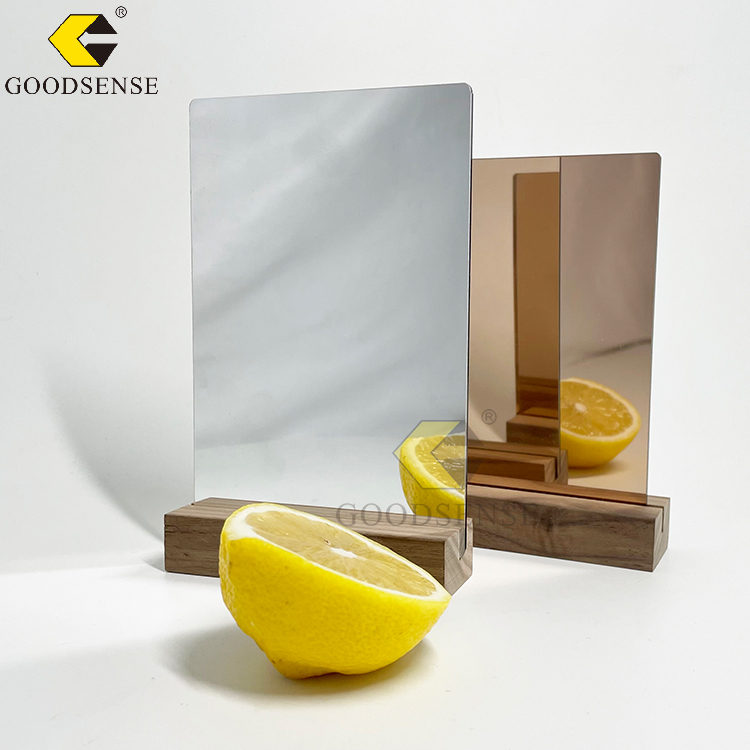 Goodsense Espejo Placa de plexiglás Plástico Sin vidrio Servicio OEM y ODM Bricolaje Pintura sin fugas de luz Material de lucita Espejo duradero Lucita Acrílico plateado Placa de espejo de una cara Proveedor